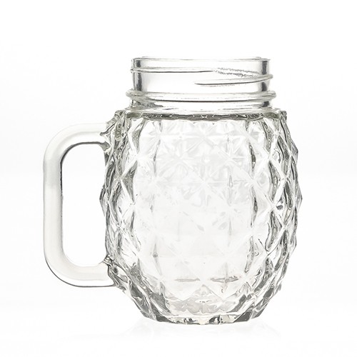 Wholesale Summer 450ml 15oz Pineapple Shaped Empty Juice Water Beer Cup Glass Drinking Mason jar with Handle