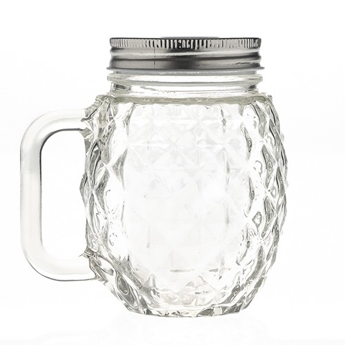 Wholesale Summer 450ml 15oz Pineapple Shaped Empty Juice Water Beer Cup Glass Drinking Mason jar with Handle