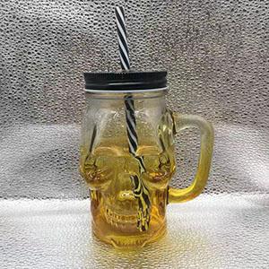 16.7 OZ  Yellow Skull Shape Mason Jar with Handle